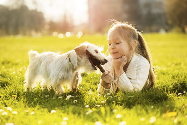 Little girl with her puppy dog